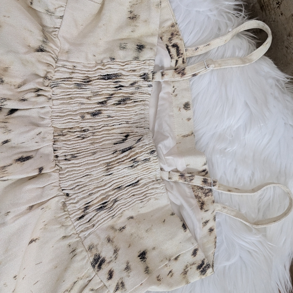 Davi & Dani Spotted Peplum Denim Top in Cream & Brown Super Soft Material New - Picture 9 of 16